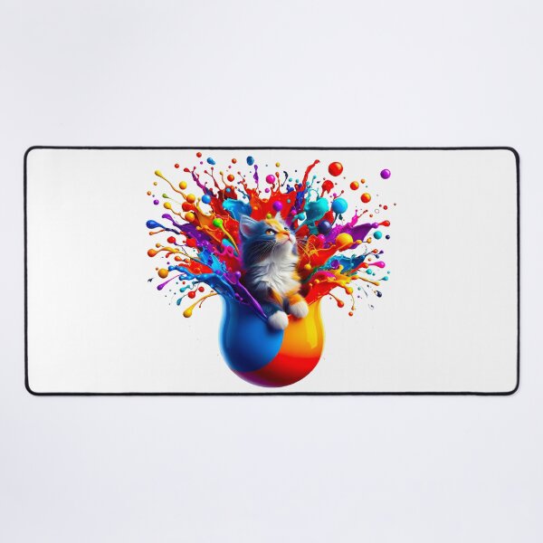 Aperçu de l'œuvre Chat mignon dans une peinture aux couleurs vives Splash créée et vendue par Tamer ⭐⭐⭐⭐⭐.