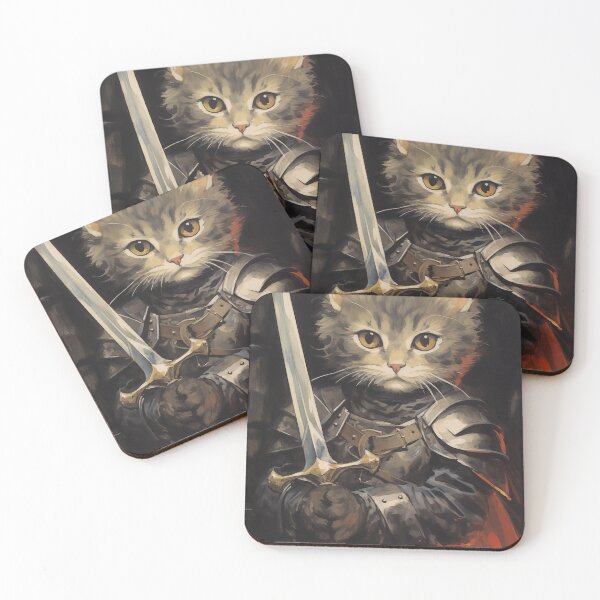 Item preview, BRAVERY - DARK FANTASY ART STYLE CAT KNIGHT designed and sold by VistaThreadsCo.