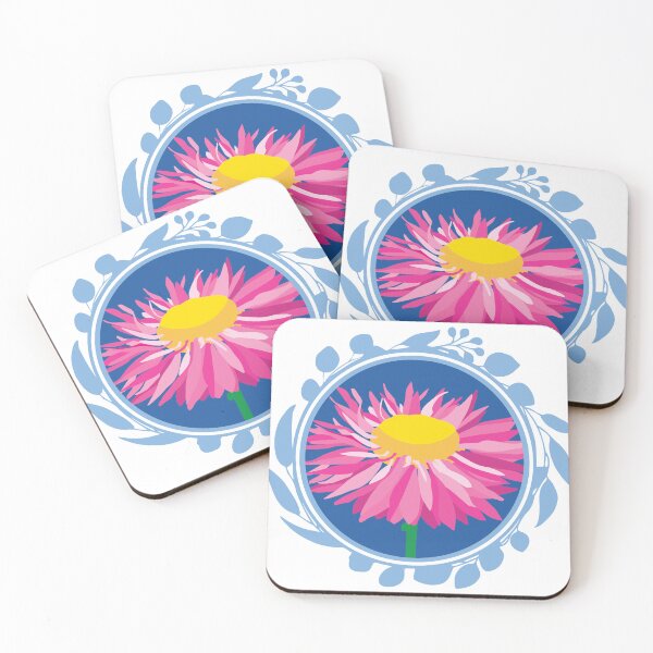 Item preview, Paper Daisy pink Australian flora Eucalyptus blue designed and sold by blueidesign.