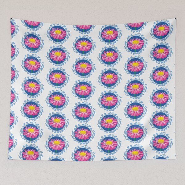 Item preview, Paper Daisy pink Australian flora Eucalyptus blue designed and sold by blueidesign.