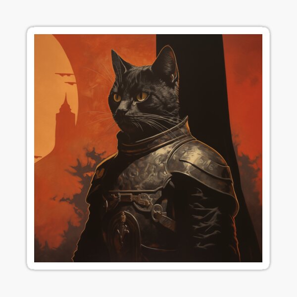 Item preview, PALADIN - DARK FANTASY ART STYLE CAT KNIGHT designed and sold by VistaThreadsCo.
