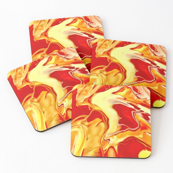 Item preview, Abstract red orange yellow paint pouring design designed and sold by Aroeldesigns.