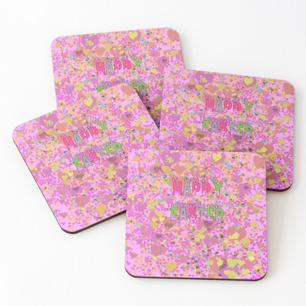 Item preview, Happy Easter with Colorful Hearts on Pink Background designed and sold by Victoria Rose.