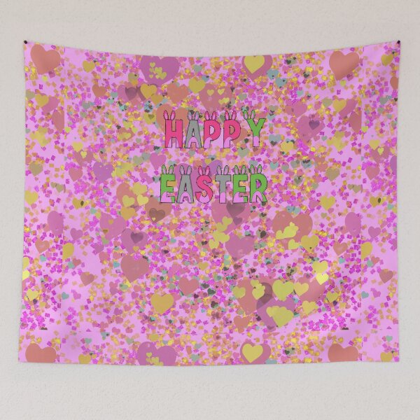 Item preview, Happy Easter with Colorful Hearts on Pink Background designed and sold by Victoria Rose.