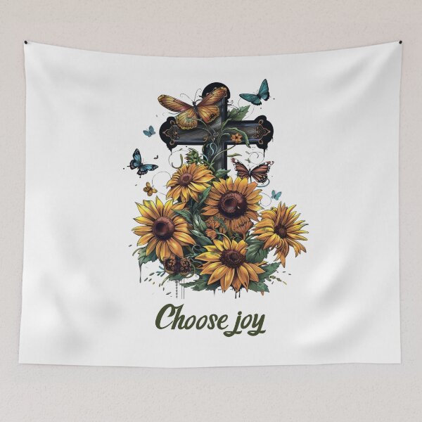 Item preview, Cross Sunflowers Butterflies Christian Choose joy   designed and sold by ArtFromBeyond.