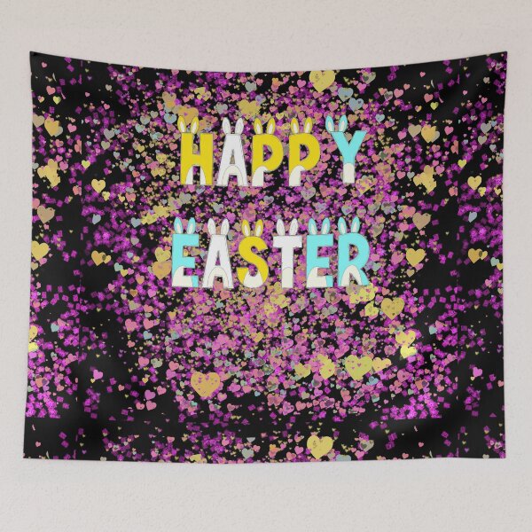 Item preview, Happy Easter with Hearts on Black Background designed and sold by Victoria Rose.