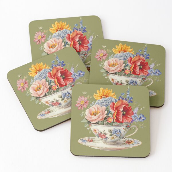 Item preview, Vintage tea cup, pastel green background with beautiful flowers. designed and sold by Chomchol.