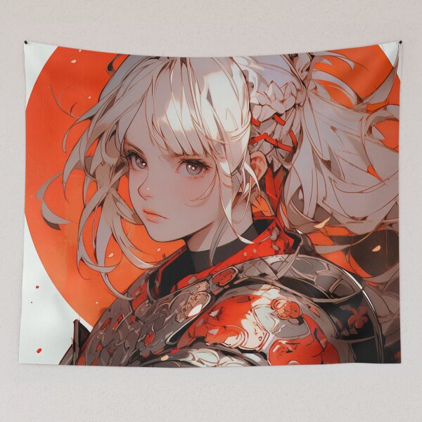 Item preview, White Haired Crimson Warrior Anime Girl designed and sold by bubblegoth.