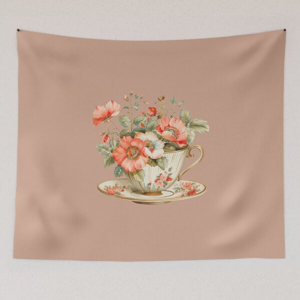 Item preview, Vintage tea cup, pastel background with beautiful flowers. designed and sold by Chomchol.