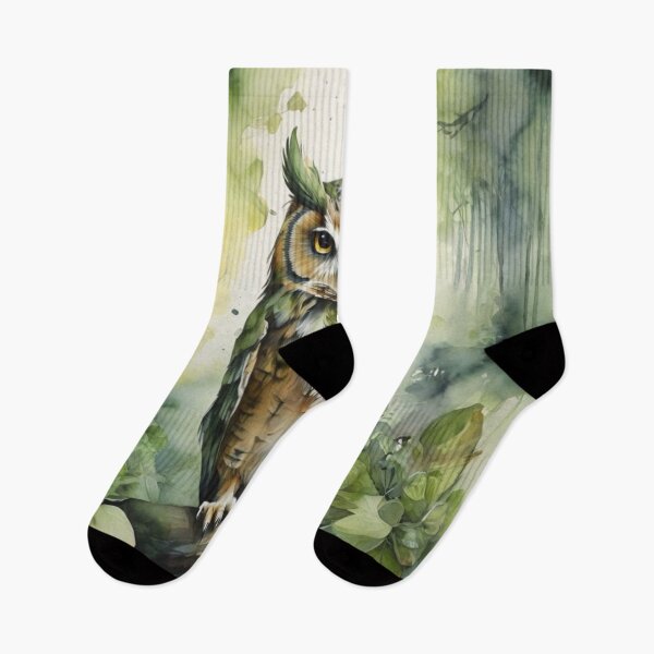 Item preview, Owl bird in green forest watercolor painting  designed and sold by shokA Design.