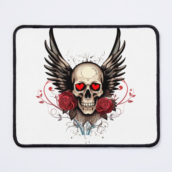 Item preview, skull, wings, grunge vintage design with abstract swirl floral element art designed and sold by Mahilis.