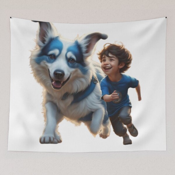 Item preview, Blue boy and blue dog designed and sold by BlissMarket.