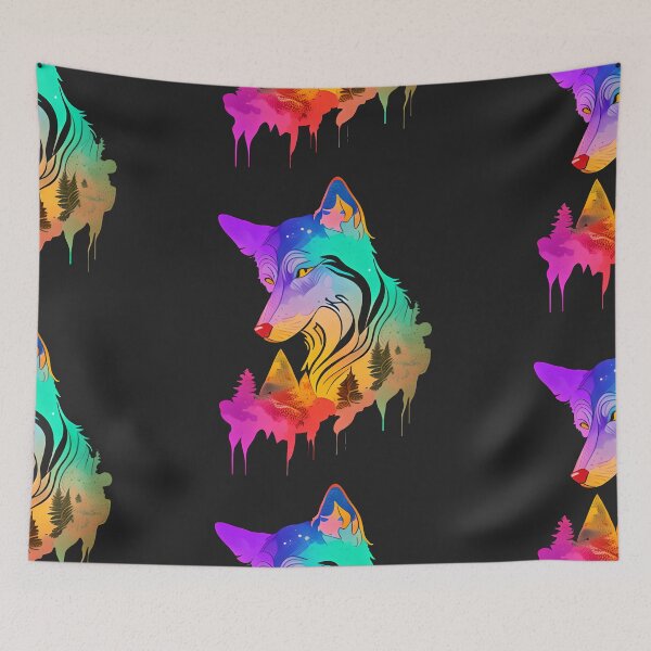 Item preview, Psychedelic Rainbow Forest Wolf designed and sold by Chubuter.