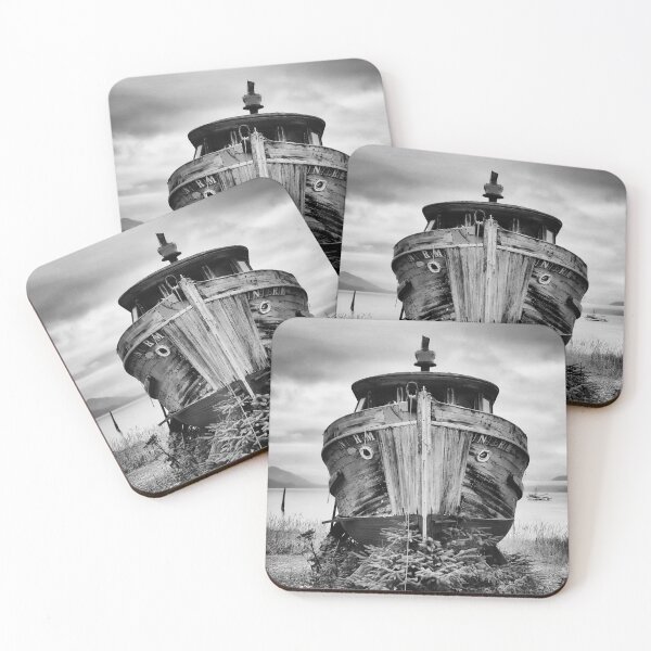 Item preview, Old Timber Boat Alaska in black and white designed and sold by pcole123.