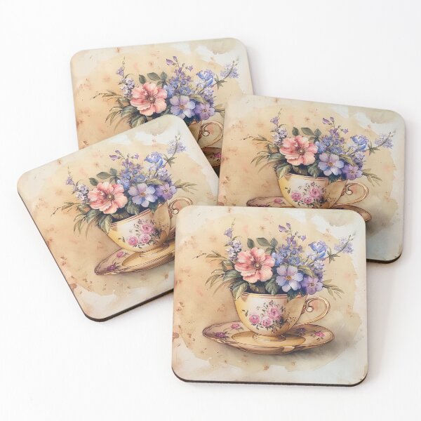 Item preview, Vintage tea cup, pastel background with beautiful flowers. designed and sold by Chomchol.