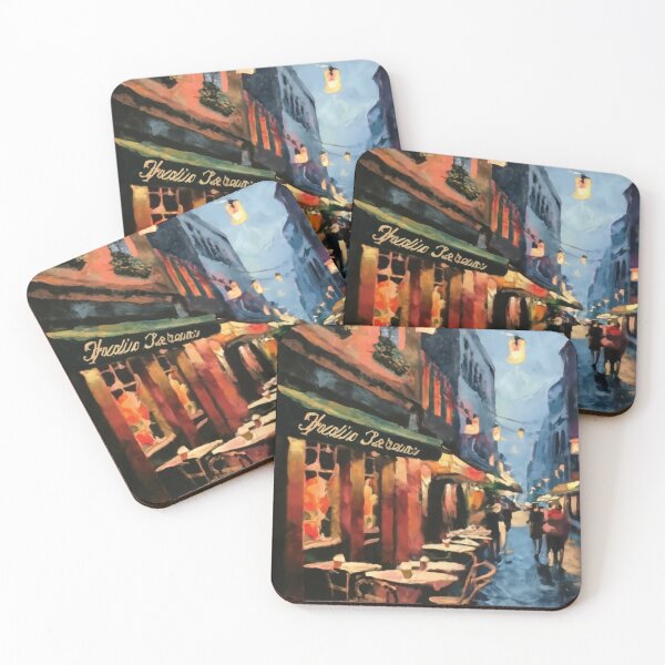 Item preview, Print of a restaurant at evening designed and sold by Random Designs.
