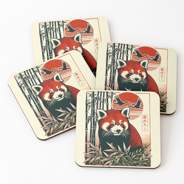 Item preview, Red Panda and Japanese Crowned Flying Cranes Vintage Asian Print designed and sold by HippieFarms11.