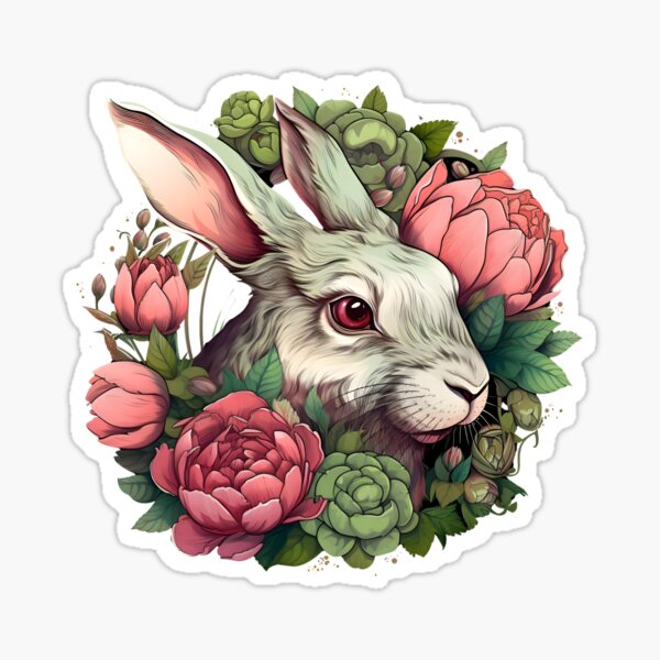 Item preview, Hare Rabbit with Peony 8 - Vintage Animals Collection designed and sold by RuralChicbyO.