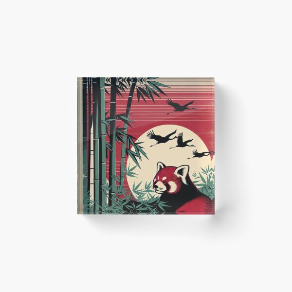 Item preview, Retro Asian Print Red Panda With Flying Cranes designed and sold by HippieFarms11.