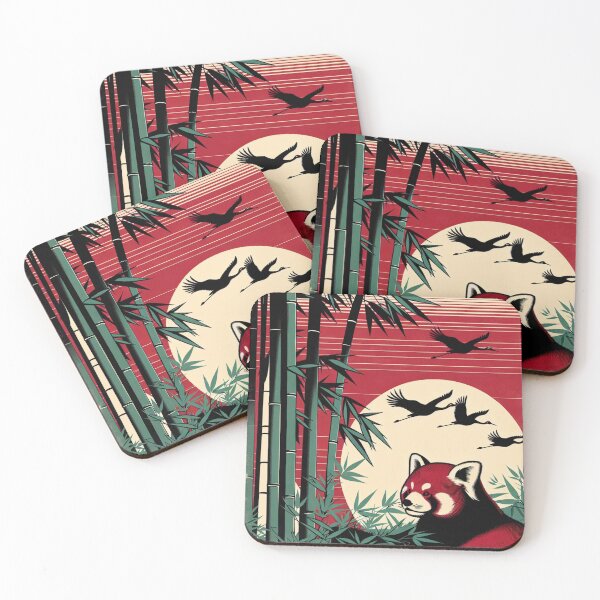 Item preview, Retro Asian Print Red Panda With Flying Cranes designed and sold by HippieFarms11.