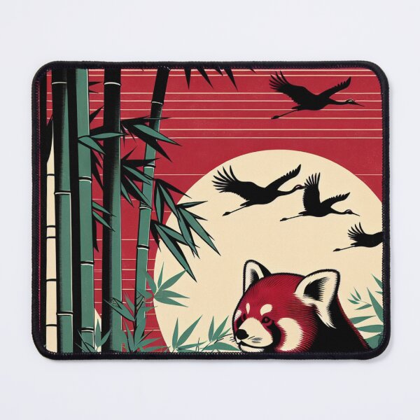 Item preview, Retro Asian Print Red Panda With Flying Cranes designed and sold by HippieFarms11.
