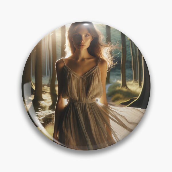 Item preview, Woman in a flowing dress, standing in a sunlit forest clearing designed and sold by AndreaMart.