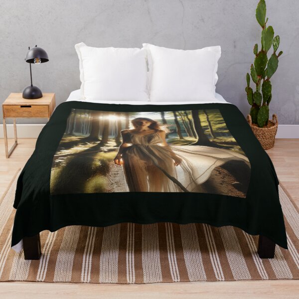 Item preview, Woman in a flowing dress, standing in a sunlit forest clearing designed and sold by AndreaMart.