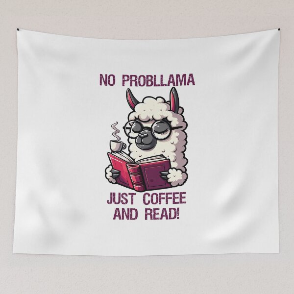 Item preview, Llama with a cup of coffee reading a book designed and sold by Irbisinthebox.