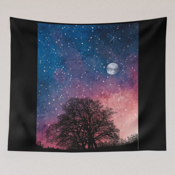 Item preview,  lone Tree in Spring Night Sky landscape with radiant moon in night Landscape with Constellations v.7 designed and sold by CosmicNook1.