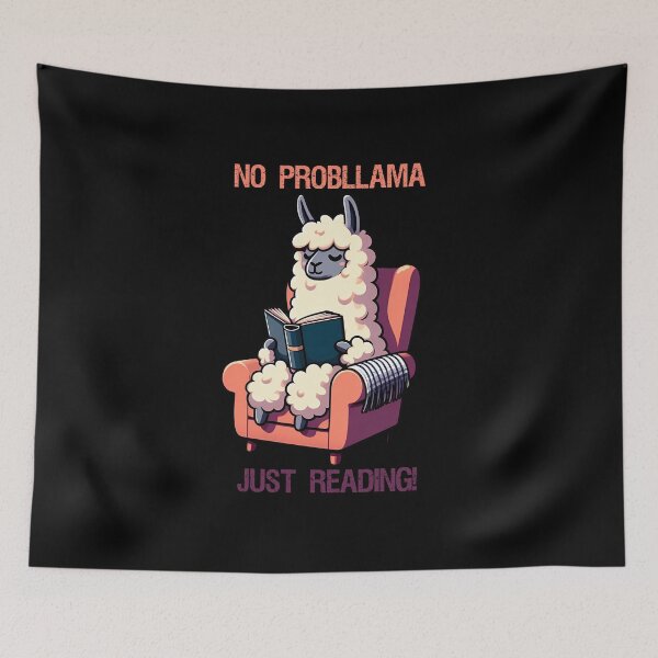 Item preview, Llama sitting in cozy chair reading a book designed and sold by Irbisinthebox.