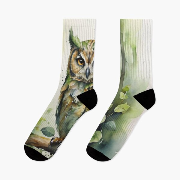 Item preview, Owl bird in green forest watercolor painting  designed and sold by shokA Design.