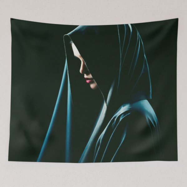 Item preview, women looking up with a cloth sheet over their head, closeup shot designed and sold by aipaint.