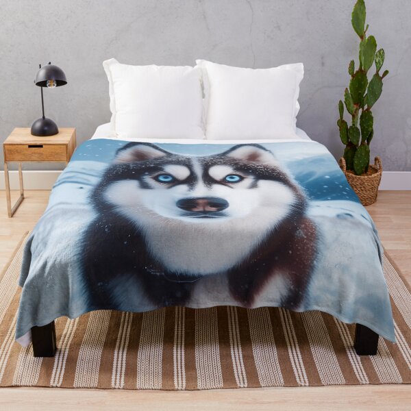 Item preview, Husky Dog With Blue Hypnotizing Eyes, Sitting In The Snow, Mountains designed and sold by Karusiaa.