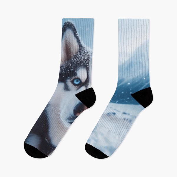 Item preview, Husky Dog With Blue Hypnotizing Eyes, Sitting In The Snow, Mountains designed and sold by Karusiaa.