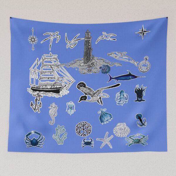 Item preview, Ocean Legends: Nautical Odyssey - Sea Story Pattern on Blue designed and sold by IraNiva.