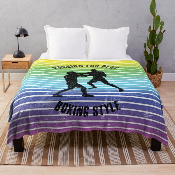 Item preview, Black silhouettes of two men training boxing against the background of rainbow stripes designed and sold by HarridanCreates.