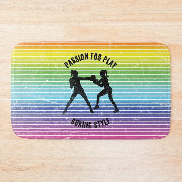 Item preview, Black silhouettes of women training boxing against the background of rainbow stripes designed and sold by HarridanCreates.