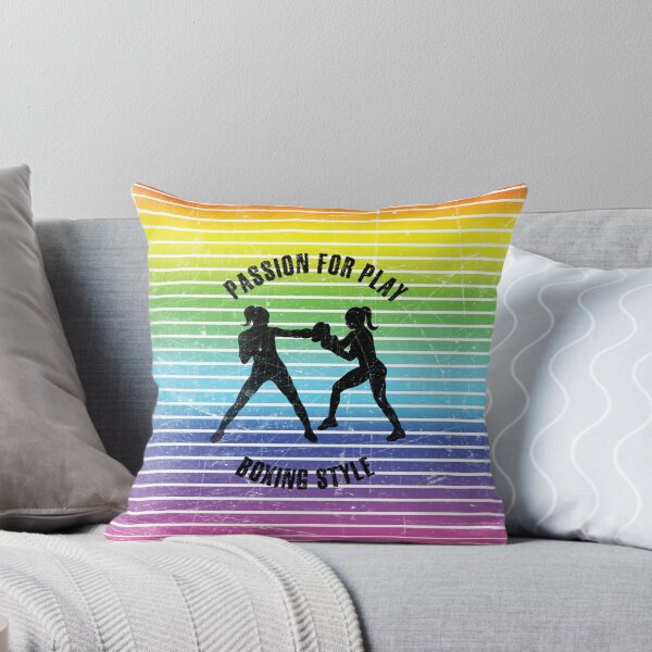 Item preview, Black silhouettes of women training boxing against the background of rainbow stripes designed and sold by HarridanCreates.