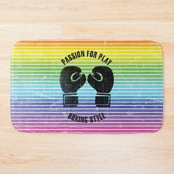 Item preview, Black silhouette of boxing gloves against the background of rainbow stripes designed and sold by HarridanCreates.