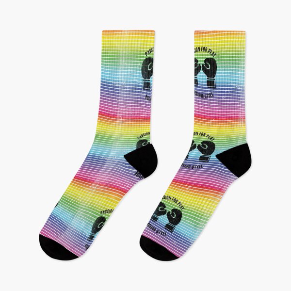 Item preview, Black silhouette of boxing gloves against the background of rainbow stripes designed and sold by HarridanCreates.