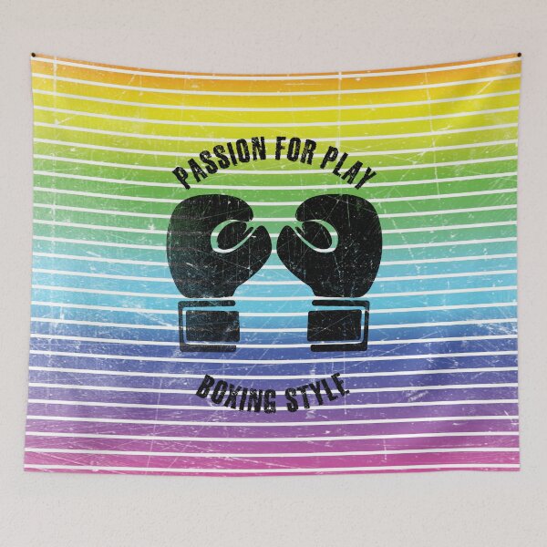 Item preview, Black silhouette of boxing gloves against the background of rainbow stripes designed and sold by HarridanCreates.
