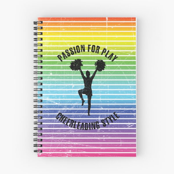 Item preview, Black silhouette of a female cheerleader with pompoms against the background of rainbow stripes designed and sold by HarridanCreates.
