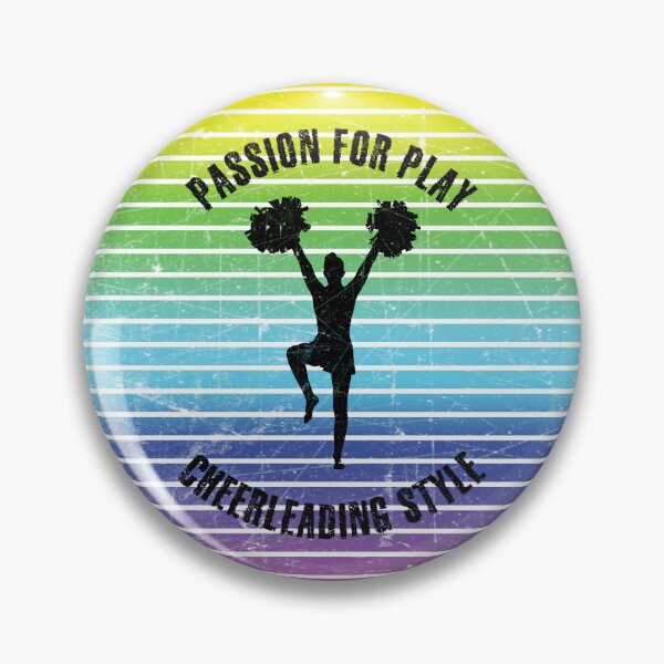 Item preview, Black silhouette of a female cheerleader with pompoms against the background of rainbow stripes designed and sold by HarridanCreates.