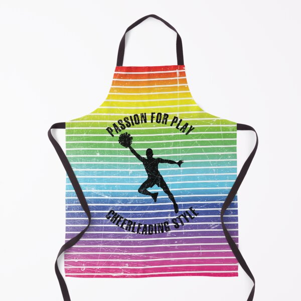 Item preview, Black silhouette of a male cheerleader with pompoms against the background of rainbow stripes designed and sold by HarridanCreates.