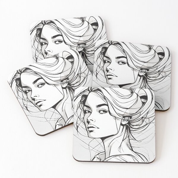 Item preview, Monochrome Mastery: Abstract Portrait Line Art in Black & White - Rene designed and sold by BPMagic.