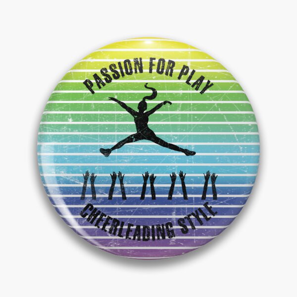 Item preview, Black silhouette of a cheerleader with hands of team against the background of rainbow stripes designed and sold by HarridanCreates.
