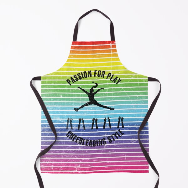 Item preview, Black silhouette of a cheerleader with hands of team against the background of rainbow stripes designed and sold by HarridanCreates.