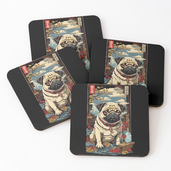 Item preview, Pug Dog In Vintage Japan Sake Art designed and sold by LuminOrb.