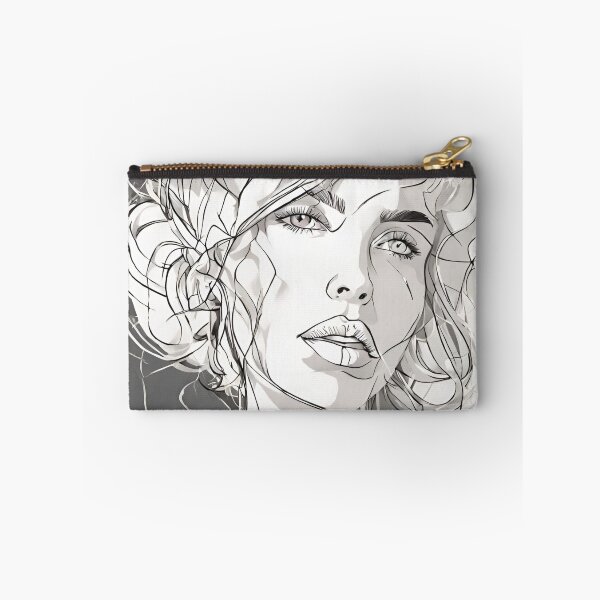 Item preview, Dominio monocromático: arte lineal de retrato abstracto en blanco y negro - Romy designed and sold by BPMagic.