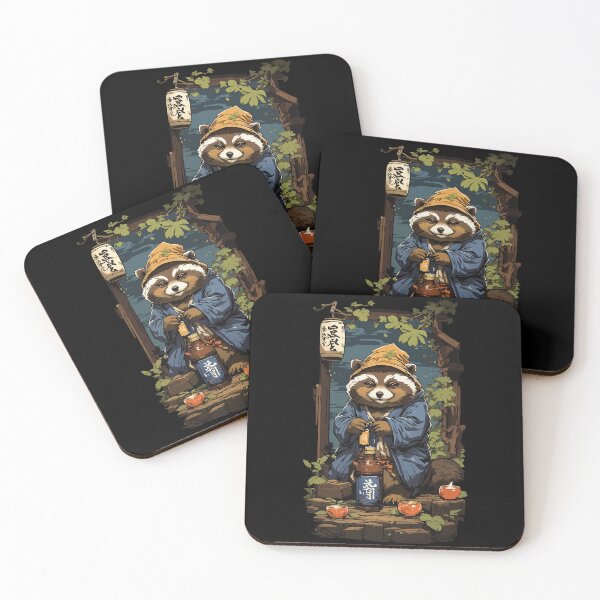 Item preview, Raccoon Dog Japanese Sake Art Retro Style designed and sold by LuminOrb.